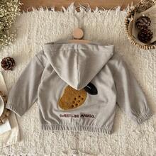 Chaqueta con capucha de pana informal con patrón bordado de frutas lindas para niños pequeños de 1 a 3 años, otoño/invierno