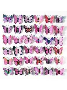 50pcs 3D Removable Butterfly Wall Stickers, Suitable For Home, Room, Bedroom, Party Decoration, 6CM