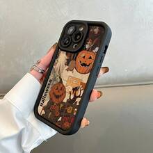 Vintage Pumpkin Pattern Phone Case Compatible With IPhone 16 Pro Max, 15 Pro, 14 Plus, 13, 12, 11, XR, Xs Max, Shockproof , Fashionable Design, TPU Protective Cover - Black - View 3