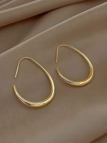 MONALLY 18K Gold Plated Charming Oval Earrings, Minimalist Exaggerated Design, Women's Stainless Steel Jewelry, Suitable For Wedding, Engagement, Promise, Bride, Eternal, Anniversary, Women, Valentine's Day, Daily Occasions, All Seasons, Romantic Holiday Gift - Yellow Gold - View 3