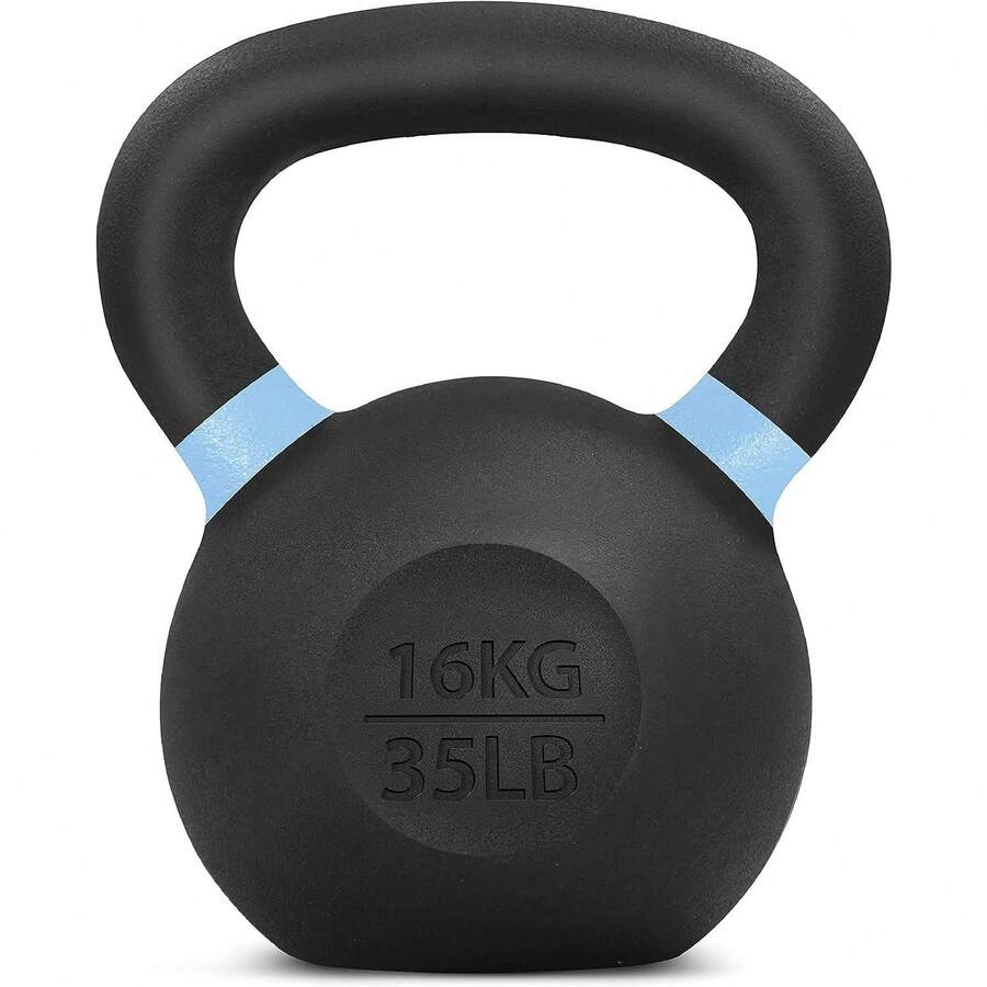 Powder Coated Cast Iron Kettlebell Strength Training Kettlebells Weight Set For Full Body Workout, Home Gym - G - Light Blue - 16 KG / 35 LB - View 1
