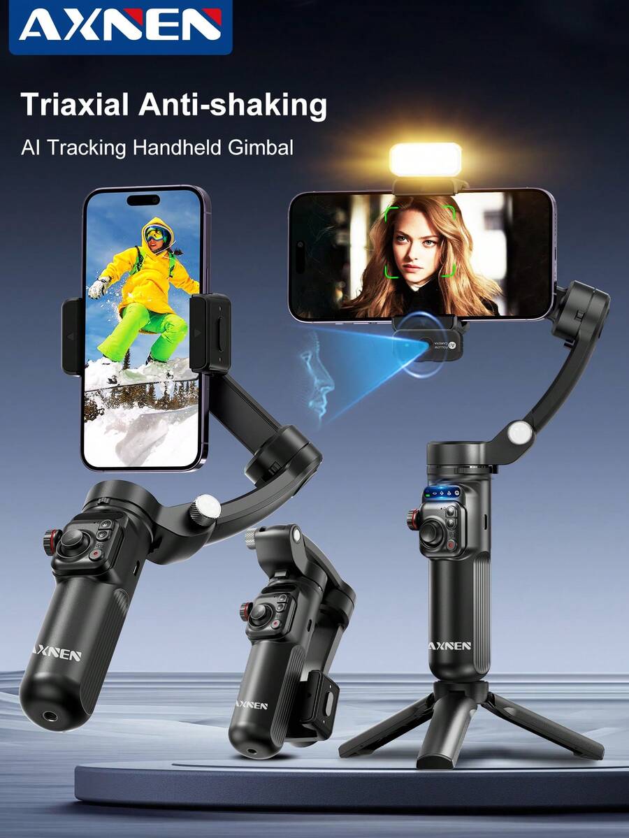 3-Axis Handheld Gimbal Stabilizer For Smartphones, Equipped With AI Module, Fill Light, Face Tracking, Detachable Magnetic Remote Control And Focus Control - Ideal For Photography, Video Recording, Vlogging And Live Streaming - Black - View 1