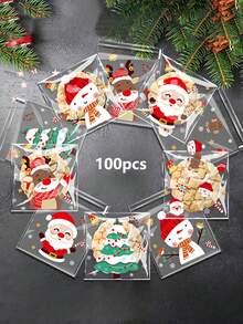 100 Sacchetti per biscotti natalizi, autoadesivi, buste trasparenti per dolcetti, confezioni festive, sacchetti per caramelle, omaggi per feste, piccoli regali, prodotti da forno, dolcetti natalizi, sacchetti per spuntino, conservazione alimenti, decorazioni natalizie