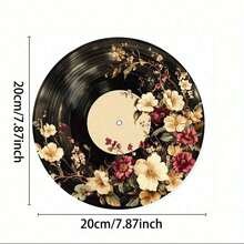 Decorative Floral Gramophone Record Design Metal Sign, Round Vintage 2D Printed Wall Art Decor, Suitable For Home, Kitchen, Garden, Office - Unique Christmas Gift, Retro Metal Poster (Not Real Record) Home Decor Christmas Decorations Room Decor - Multicolor - View 5