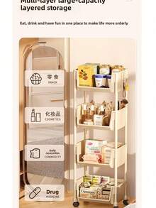 3/4/5-Tier Wheeled Multi-Purpose Cart, Compact And Practical Space-Saving 5-Tier Organizer, Modular Removable Storage Rack, Rolling Plastic Storage Cart With Wheels, Multifunctional Kitchen And Office Use, Floor-Mounted Wheeled Stand, Rolling Storage Rack, Freestanding Simple Home Multi-Tier Organizer, Narrow Bookshelf, - Multicolor - View 4