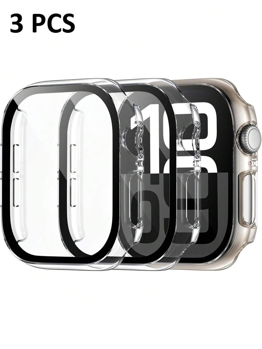 3件組適用於Apple Watch 40mm 41mm 42mm 44mm 45mm 46mm 硬PC鋼化玻璃二合一保護殼,防摔防刮全邊緣保護蓋,適合 Ultra SE Series 11 10 9 8 7 6 5 4,中性觸控靈敏智慧手錶保護殼,3色組 - 透明+透明+透明 - 查看 1