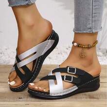 Korean Style Casual Flat Sandals Women Shoes, Outdoor Wear, Open Toe, Spring Summer New Woven Roman Beach Sandals, Fashionable French Flats For Women With Skirts When Going Out To The Beach Or Apartment, White, Flat, Strap , Beige, Black, Orange, White, Yellow, Purple, Grey, Gold, Silver, Blue, Green, Rose Red, Brown, French Leopard Print, Formal Shoes, Holiday Sandals, Bohemian Style Toe Beach Navy Blue Walking Shoes, Crystal Shoes For Women, Cute Flat Loafers, Flat Sandals With Thick Soles, Tie-Up, Shiny Glittering, Mule Shoes, Slippers