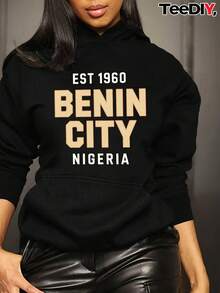 Benin City Nigeria Heritage Women'S Plus Size Hoodie - Vibrant Red Geometric Print, Casual Pullover With Pockets, Non-Stretch Fabric, Perfect For - Đen 22 - Xem 1