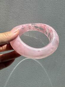 1 件透明闪亮粉色几何不对称螺旋圆形矩形树脂手链，夏季海滩度假装饰手链 - 彩色 - 查看 9