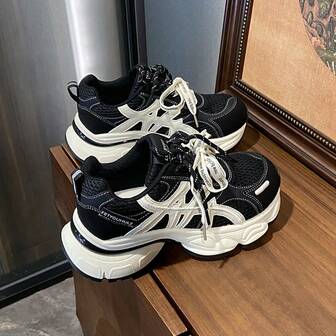 Women's Chunky Sneakers, Lightweight Breathable Mesh Casual Shoes, Comfortable Platform Increase Height, Versatile For Spring/Autumn