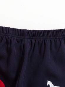 2 件男童休闲刺绣设计常规版型半襟长袖上衣和长裤套装，春秋