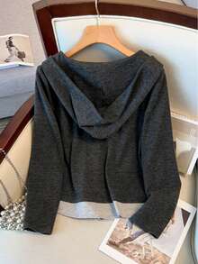 Plus Size Casual Patchwork Color Block 2 In 1 Sweatshirt & Pants Set, Autumn - Grey - View 5