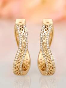 一对优雅的立方氧化锆耳环，情人节、结婚纪念日、订婚派对送给女性的礼物 - 金黃色 - 查看 2