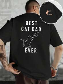 Camiseta "El Mejor Papá de Gatos de Todos", cuello redondo casual, moda masculina, algodón de 220 gsm, estampada por ambos lados (1 pieza) - Blanco - Ver 7