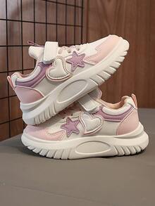 1双可爱星星爱心装饰儿童休闲厚底运动鞋，适合日常穿着、上学、运动，四季皆宜