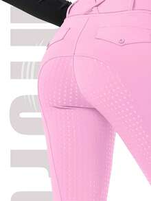 Rosa ridbyxor för kvinnor, helt i silikon, halkfri, slitstark, skrynkelfri, hög midja, prickiga mönster, smala ridbyxor med fickor, hög elasticitet, lämpliga för alla årstider, midjebälte ingår ej - Rosa - Visa 4