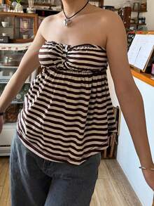 Women Y2k Tube Top Button Sleeveless Backless Strapless Bandeau Cute Aesthetic Summer Going Out Club Party Tank Tops - 咖啡棕 - 查看 3