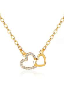 Heart-Linked Minimalist Double Heart Pendant Necklace, Gift For Women