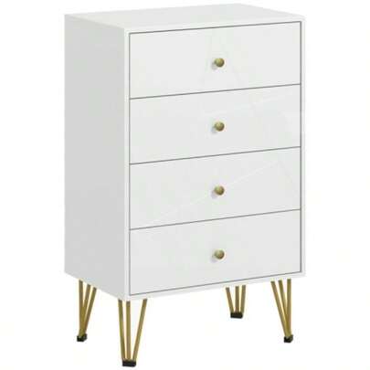 Tall Chest Of Drawers, 4 - Drawer Dresser Bedroom, Modern Storage Cabinets With Hairpin, White