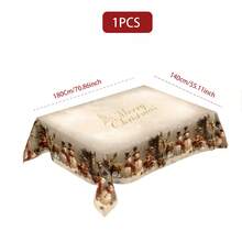 Conjunto de toalha de mesa e capa para cadeira com estampa digital decorativa de rena e boneco de neve, slogan de Natal, 1/4/5/6/35 peças - Toalha de mesa lavável e à prova de poeira para móveis internos, adequada para decoração de sala de jantar interna, reuniões familiares, presentes e festas de fim de ano
