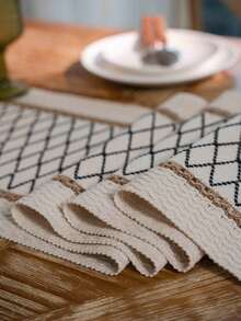 Tokoto 1PC Bohemian Style Linen Woven Table Runner, Farmhouse Country Woven With Tassels Table Runner, Suitable For Dining, Wedding, Bridal Shower - Multicolor - View 6