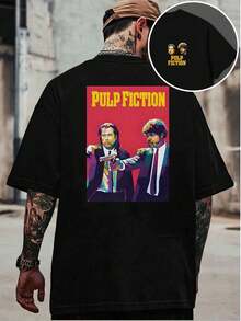 Pulp Fiction Graphic T-Shirt, Men's Double-Sided Print T-Shirt, Fashion Casual Crew Neck, 220gsm Cotton (1 Piece) - Preto - Ver 1