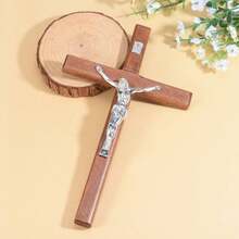1pc Wooden Large Cross Wall Hanging Decor, Vintage Home Accessory - Brown - View 3