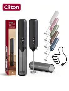 CLITON 高性能奶泡器 | USB-C 充电 | 30 秒快速打发绵密奶泡，在家也能轻松制作咖啡师级别的咖啡饮品，无线奶泡器，电动牛奶蒸汽器，适用于拿铁、卡布奇诺、热巧克力等，包含双迷你搅拌器和 USB 数据线