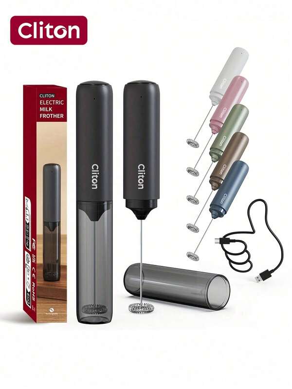 CLITON Lithium Performance Milk Foamer | USB-C Rechargeable | Premium Microfoamed Milk In 30 Seconds, Barista-Style Coffee Drinks At Home,Rechargeable Milk Frother Battery Operated,Travel Frother,Electric Milk Foamer Coffee Frother For Latte, Cappuccino, Hot Chocolate Drink Mixer With Double Mini Whisks And USB Cable