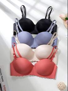 4pcs/Set Seamless Padded Bras For Teen Girls, Solid Color, Suitable For 12-15 Years Old - Multicolor - View 2