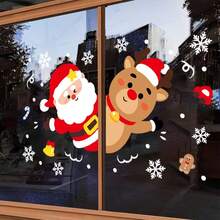 2 Peças Adesivos Estáticos de Janela de Natal, 20x30cm, Papai Noel e Rena de Dupla Face, Adesivos de Vidro, Clings de Janela, Decoração de Cena de Natal, Decoração de Quarto para Feriados, Configuração de Atmosfera de Personagem de Desenho Animado