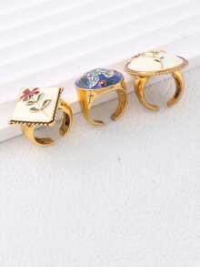 Bộ nhẫn dầu nhỏ giọt màu chạm khắc Baroque ZAA, thiết kế hình hoa cổ điển cung điện thủ công, cá nhân hóa, đa năng, trang sức cao cấp, nhẫn tinh tế cổ điển kiểu Tây Ban Nha, phụ kiện trang sức dự tiệc sang trọng chất lượng cao dành cho nữ - Nhiều màu - Xem 5