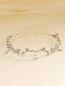 1pc Glamorous Princess Fairy Style Rhinestone Leaf Shaped Hair Accessory For Girls, Suitable For Ball, Performance, Party, Runway, Street Photography, Birthday Gift, Fashionable And Sweet Decoration