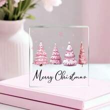 2D Flat, 1pc Pink Acrylic Christmas Tree Decor, Essential For Festive Ambiance, Classic Elegant Desktop Decoration For Home, Office, Tabletop - No Electricity Required, Unique Gift For Christmas, Birthday, Anniversary