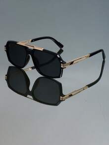 1pc Retro Classic Double Bridge Aviator Frame Fashion Fashion Glasses, Unisex Minimalist Versatile Punk Party Hippie Boho Style - Multicolor - View 5