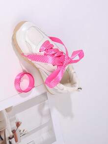 1 Pair 120CM Flat Satin Shoelaces - Colorful Polka Dot Silk Shoelaces Wide Shoelaces For Sneakers, Skate Shoes, Boots / Shoelace Accessories Only, Shoes Not Included - Hot Pink - View 6