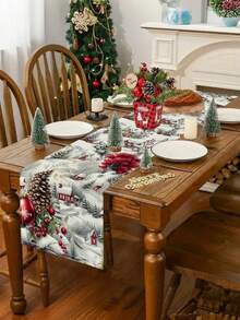 1pc, Christmas Themed Tablecloth,Polyester Christmas Decoration, Holiday Party Home Kitchen Dining Room Decoration, Elf Winter Christmas Tablecloth - Multicolor - View 4