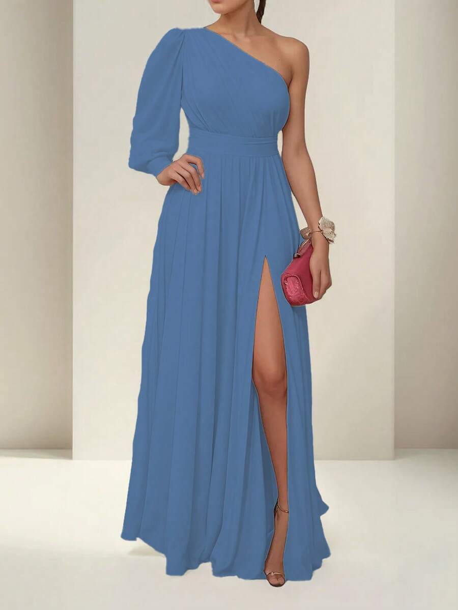 Vestido Formal  Liso    Fiesta  Elegante  Casual  Sexy    Abertura alta    Ideal Para  Formal y de Noche Oficina  Boda Estilo Romántico De San Valentín - Neblina azul - Ver 1