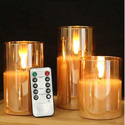 1/3 件无焰蜡烛灯，带定时器/遥控器，电池供电，逼真的灯芯蜡烛灯，温暖的火焰，适用于家庭、卧室、生日、婚礼、求婚、圣诞节、万圣节、公司聚会