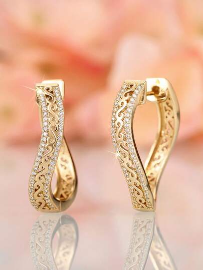 一对优雅的立方氧化锆耳环，情人节、结婚纪念日、订婚派对送给女性的礼物