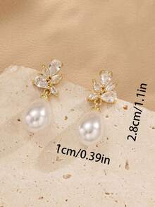 2 Pcs Gorgeous Gold - Plated Pearl & Cubic Zirconia Drop Earrings - Ideal For Daily Wear, Banquets, Gatherings, Weddings - Bridal Pearl Earrings - Nhiều màu - Xem 4