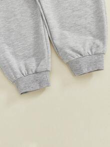 Toddler Baby Boys Fall Set Fashionable Long Sleeve Letters Print Pullover With Solid Color Pants 2 Pcs Outfits - Green - View 8