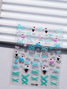 1张可爱3D贴纸，图案包括蝴蝶结、冰淇淋、星星等，适合DIY手工制作。