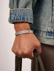 1 件复古编织线手链金属袖口手镯，男女通用嘻哈手链，适合送礼、派对和日常佩戴