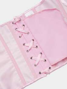 Nueva parte superior de corsé moldeador de Body con botón negro mate texturizado, espina de pescado, cordón, cintura ceñida, top corto para fiesta - Rosado Sandía - Ver 7