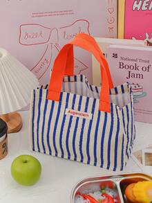 1 Stück süße Cartoon Lunchbox Tragetasche mit großer Kapazität, Lebensmitteltasche mit Griff, blau gestreifter Muster, Camping Snack Aufbewahrungstasche, Lebensmittelbehälter Aufbewahrungstasche, niedliche Lunch-Tasche, Picknick Snack-Tasche, Camping Lebensmittel Aufbewahrungstasche, tragbare Lunchbox-Tasche, Picknick-Zubehör, Schul-Zubehör, Reise-Zubehör, Klassenzimmer-Organizer-Taschen, Haushaltswaren, Geschenke für Lehrer, Freunde und Familie, Lunch-Tasche für Frauen, Lunchbox für die Schule