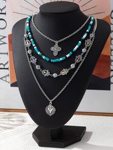 1pc New Bohemian Multi-Layer Beaded Chain Necklace, Elegant Jewelry For Women