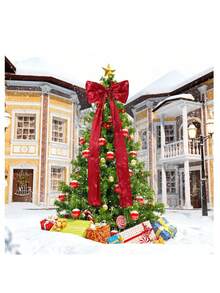 1 Stück 20 x 47 Zoll (ca. 50,8 x 119,2 cm) Weihnachtsbaum Dekoration, weinrote Schleife, Oversized Satinschleife Dekoration, Weihnachtsbaum Dekoration für Zuhause, Kranz, Wand, Geburtstag, Hochzeit, Verlobung, Junggesellenabschied, Weihnachtsdekoration, Winterraumdekoration