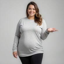Kit 04 Plus Size T-Shirt Women's Long Sleeve Cotton Round Neck Blouse - 黑色 白色 灰色 紅色 - 查看 5
