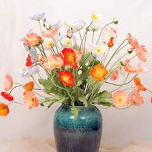 1PC Poppy Flower Simulation Flower Home Decoration Silk Flower Plush Pole Simulation Flower Ornament Hand-Held Flower Party Decoration Wedding Decoration Restaurant Table Simulation Flower Decoration Artificial Flower Branches Including Iron Wire Can Be Folded - Multicolor - View 9